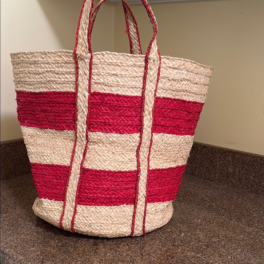 Red and Cream Striped Tote Bag